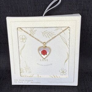Gold Heart Pendant Necklace with Red Rose